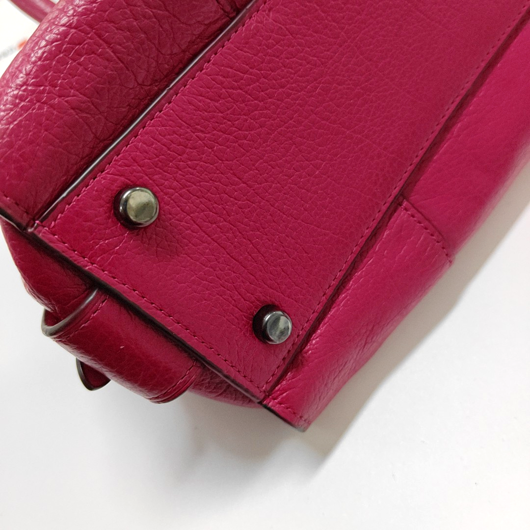 COACH MERCER Fuchsia Leather Studs Carriage Single Shoulder Bag Crossbody Handbag Black hardware Removable shoulder strap-(SKU)-934322406