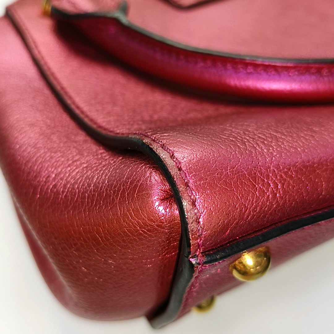 BURBERRY Buckle Fuchsia Leather Shoulder Tote Crossbody Bag Golden hardware Removable shoulder strap-(SKU)-954093592