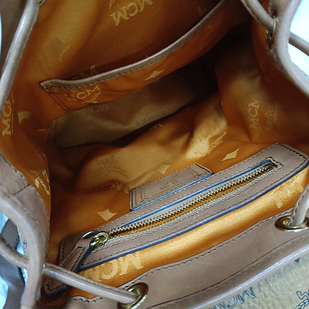 MCM Cognac Coated Canvas Monogrammed Backpack Golden hardware-(SKU)-951930001