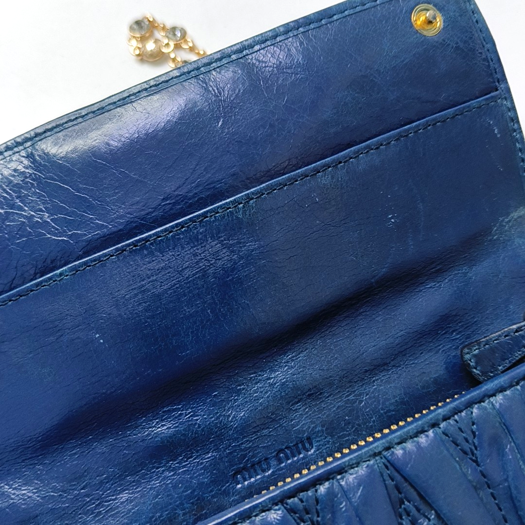 Miu Miu Dark Blue Sheepskin Stitched Wallet Golden hardware-(SKU)-950467224