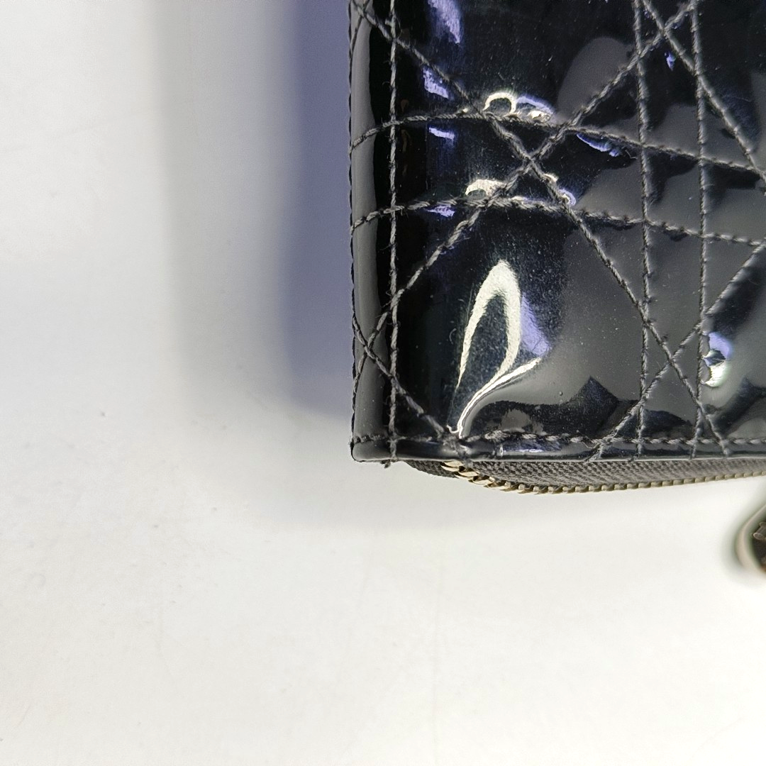DIOR Lady Dior Black Patent Leather Woven Quilted Handbag Silver Hardware-(SKU)-949029858