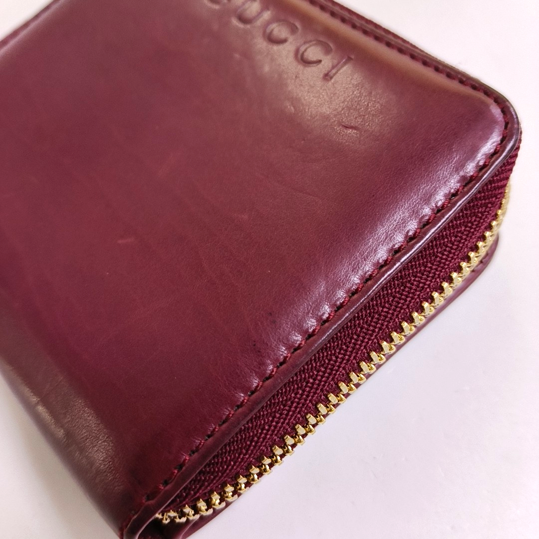 GUCCI Burgundy Leather Embossed Wallet Golden hardware-(SKU)-959773258