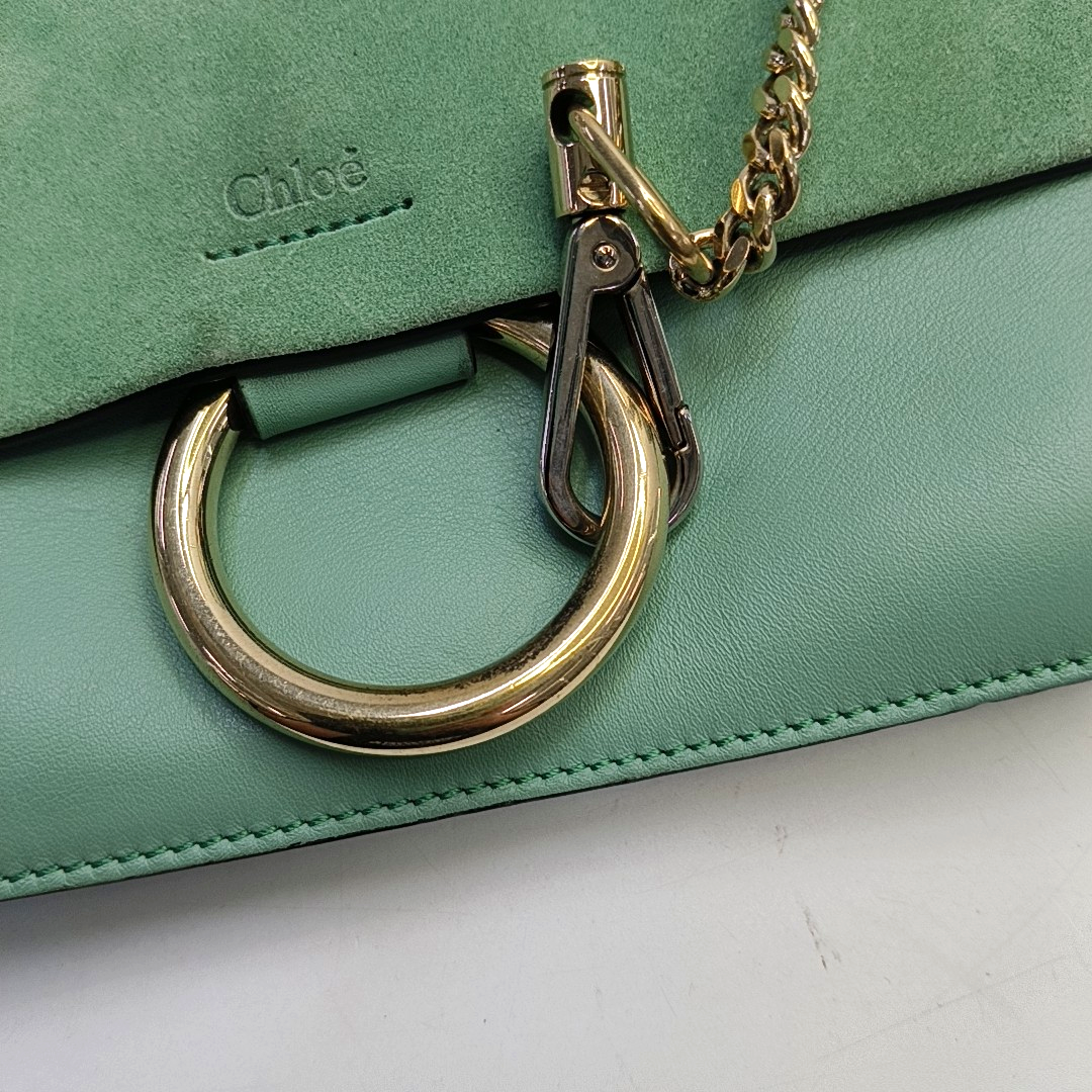 Chloé Faye Small size Green Cowhide Ring Shoulder Bag Golden hardware-(SKU)-953561461