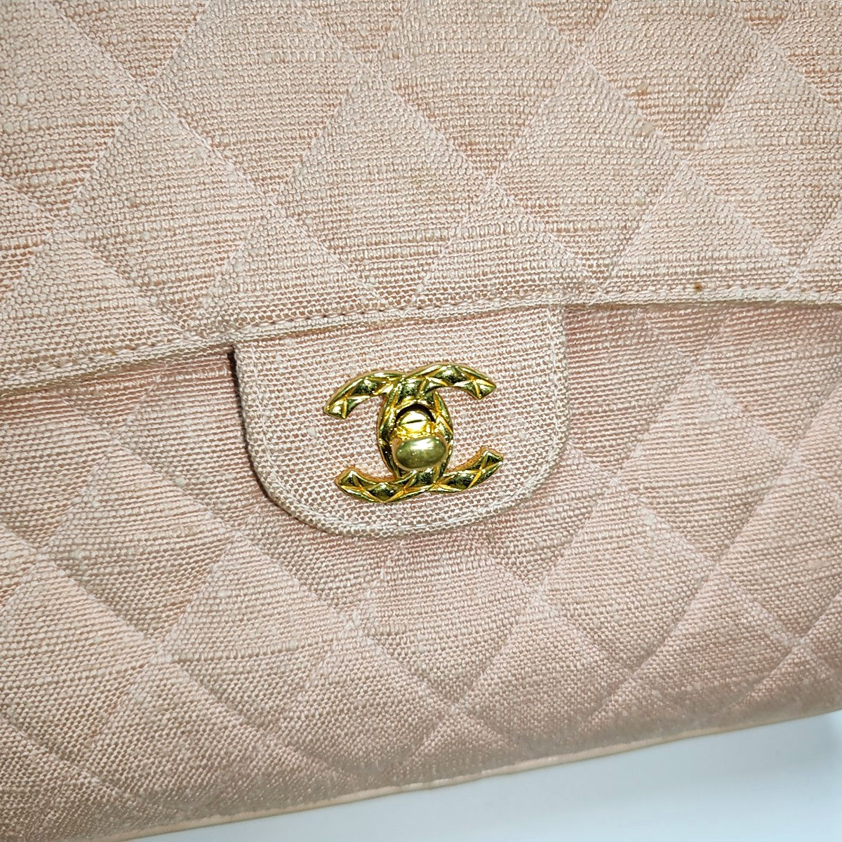 CHANEL VINTAGE HOUSE Pink Canvas Quilted Matelassé Shoulder Bag Crossbody Bag Golden Hardware Vintage-(SKU)-935345202