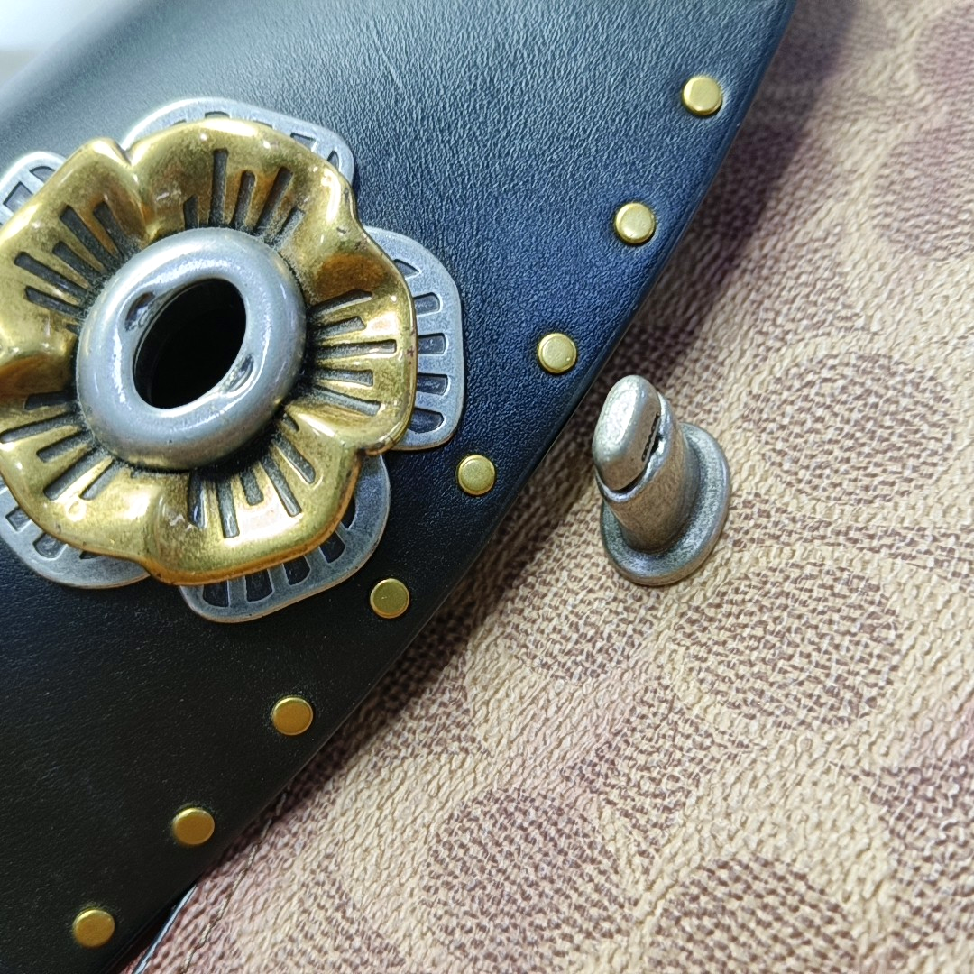 COACH PARKER 26 Black Calfskin Leather Monogrammed Stud Single Shoulder Bag with Crossbody Golden Silver Hardware-(SKU)-942966572