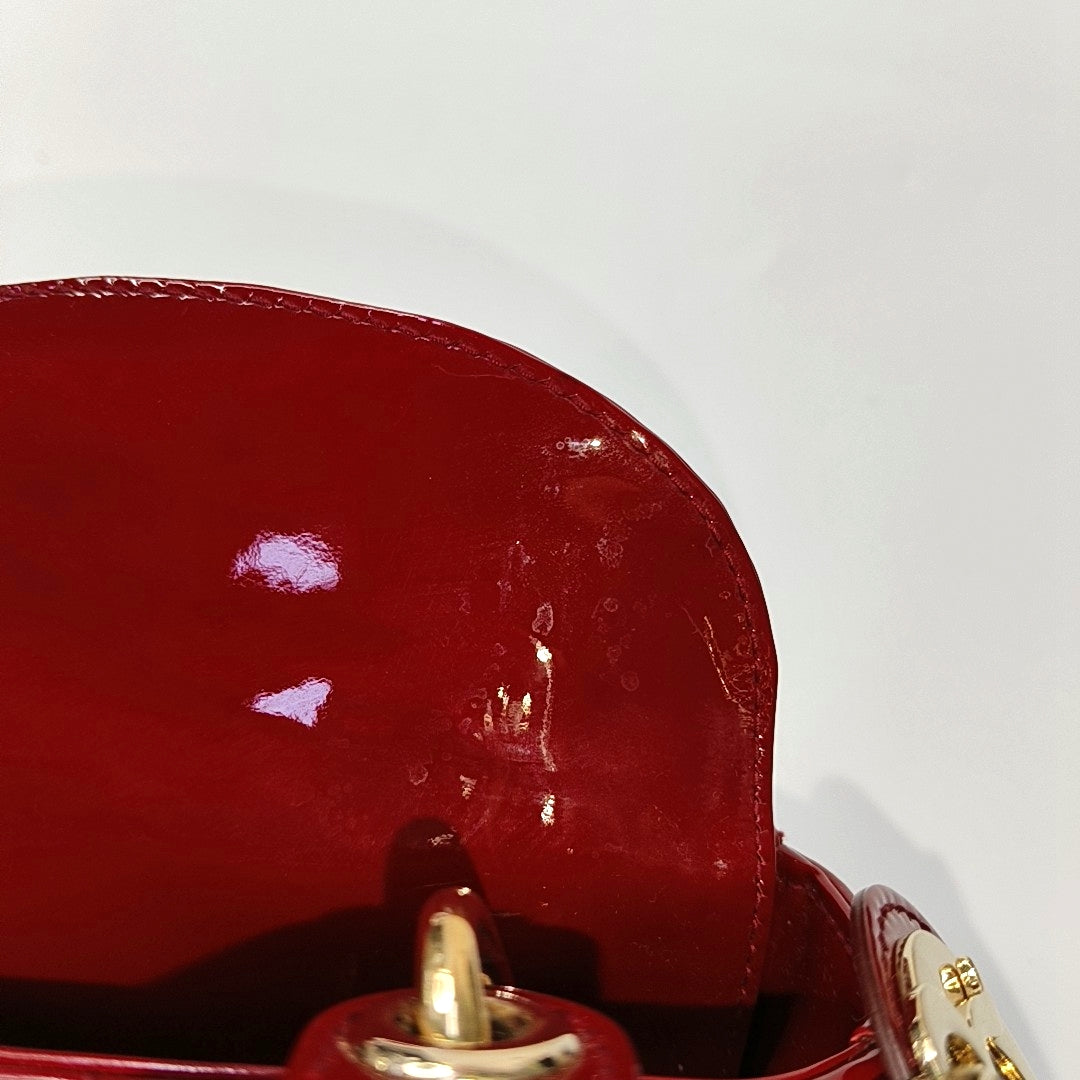 DIOR Lady Dior Mini Red Patent Lambskin Quilted Cannage Three Shoulder Bag, Crossbody Bag, Handbag with Detachable Strap-(SKU)-966772518