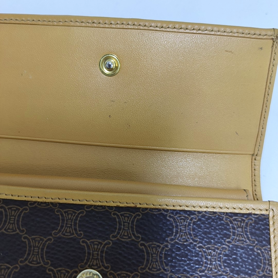 CELINE Dark Brown Coated Canvas Triumph Wallet Golden hardware-(SKU)-960315829