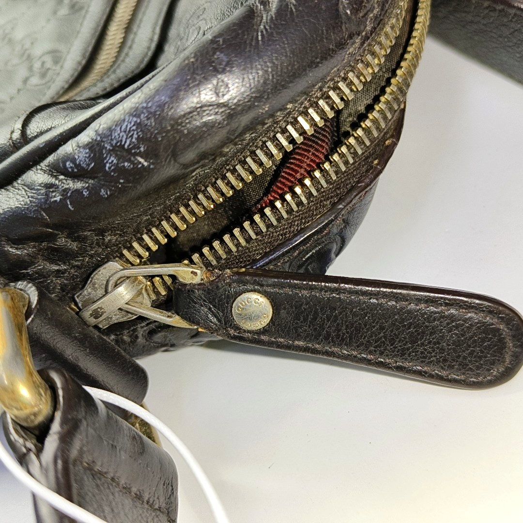 GUCCI GG Imprime Brown Leather Vintage Shoulder and Crossbody Bag Golden hardware-(SKU)-953018922