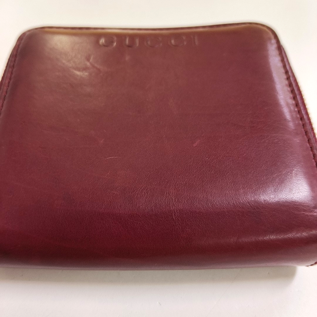 GUCCI Burgundy Leather Embossed Wallet Golden hardware-(SKU)-959773258