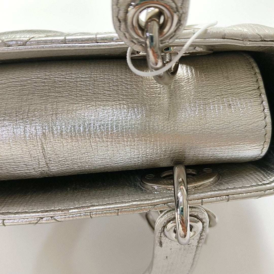 DIOR Lady Dior Small Size Silver Calfskin Quilted Cannage Four Shoulder Bag, Crossbody Bag, Handbag with Detachable Strap-(SKU)-967528877