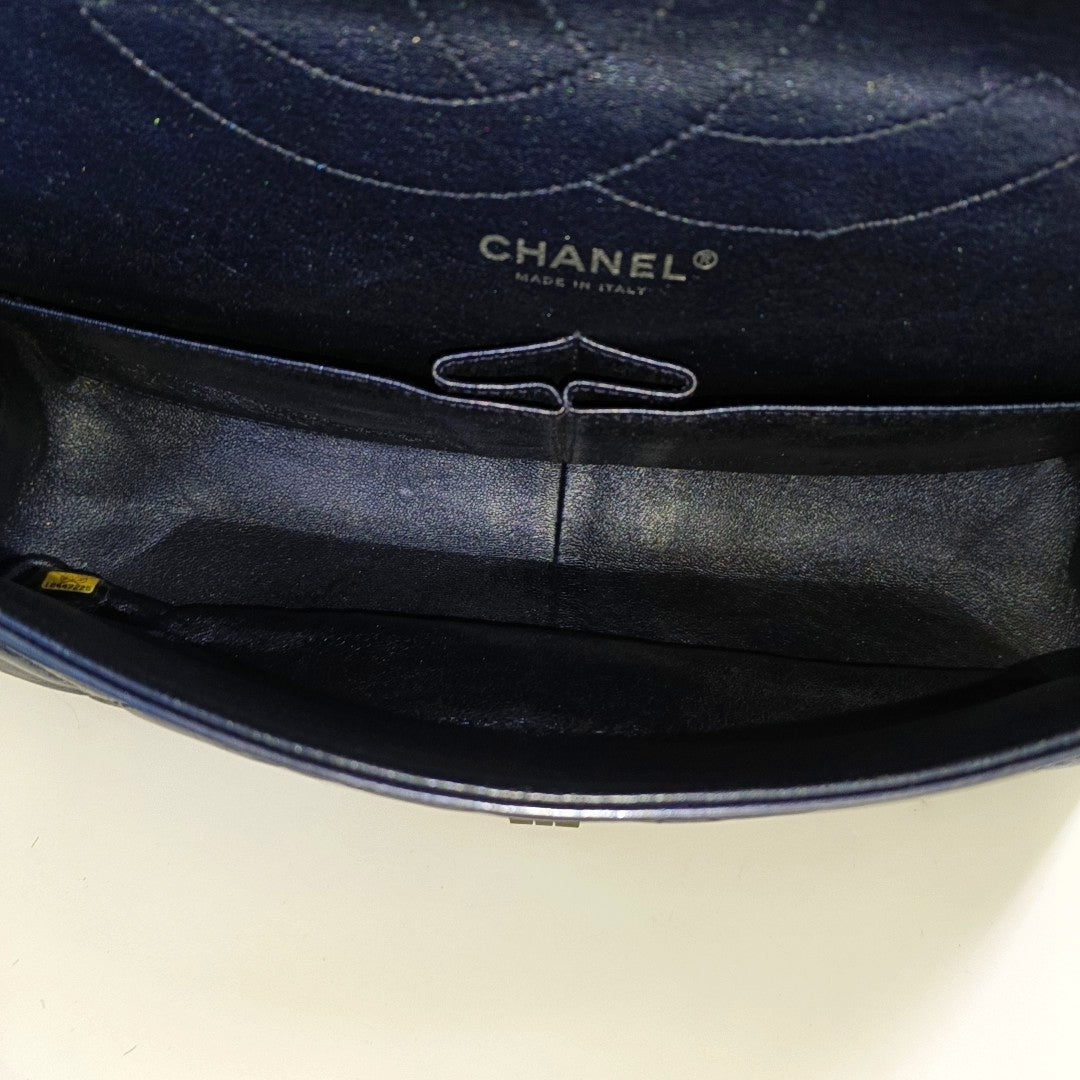 CHANEL 2.55 Maxi Super Large Blue Lamb Leather Quilted Single Shoulder Bag Crossbody Bag Black Hardware 12 Clasp-(SKU)-966137551