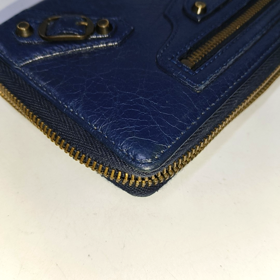 BALENCIAGA Classic City Dark blue cowhide studded biker bag wallet Golden hardware-(SKU)-942566519
