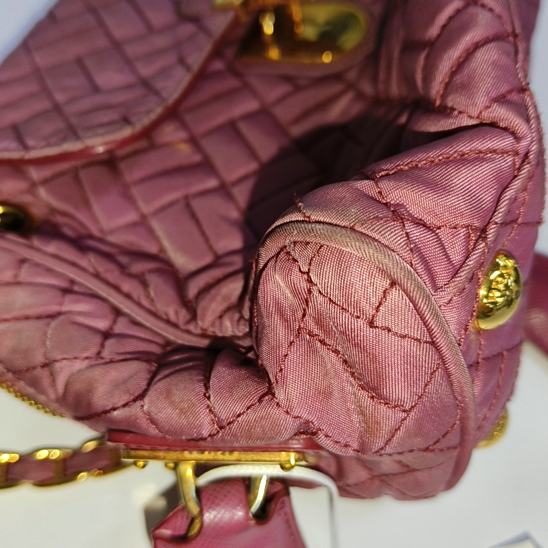 PRADA Pink Fabric Quilted Tassel Crossbody Bag Golden hardware-(SKU)-932708784