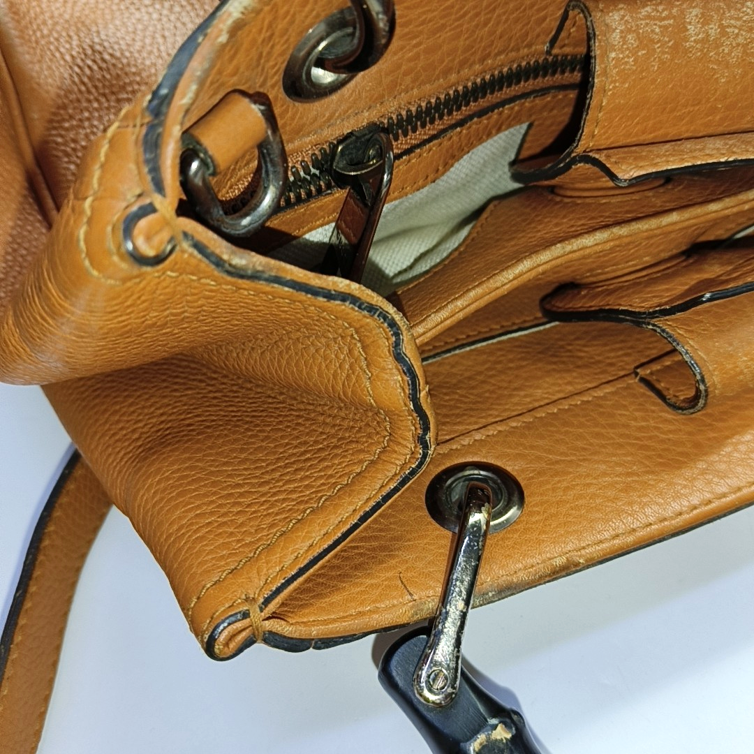 GUCCI Bamboo 1947 Ginger Yellow Calfskin Bamboo Handle Single Shoulder Bag Handbag Golden hardware Removable shoulder strap-(SKU)-956063224