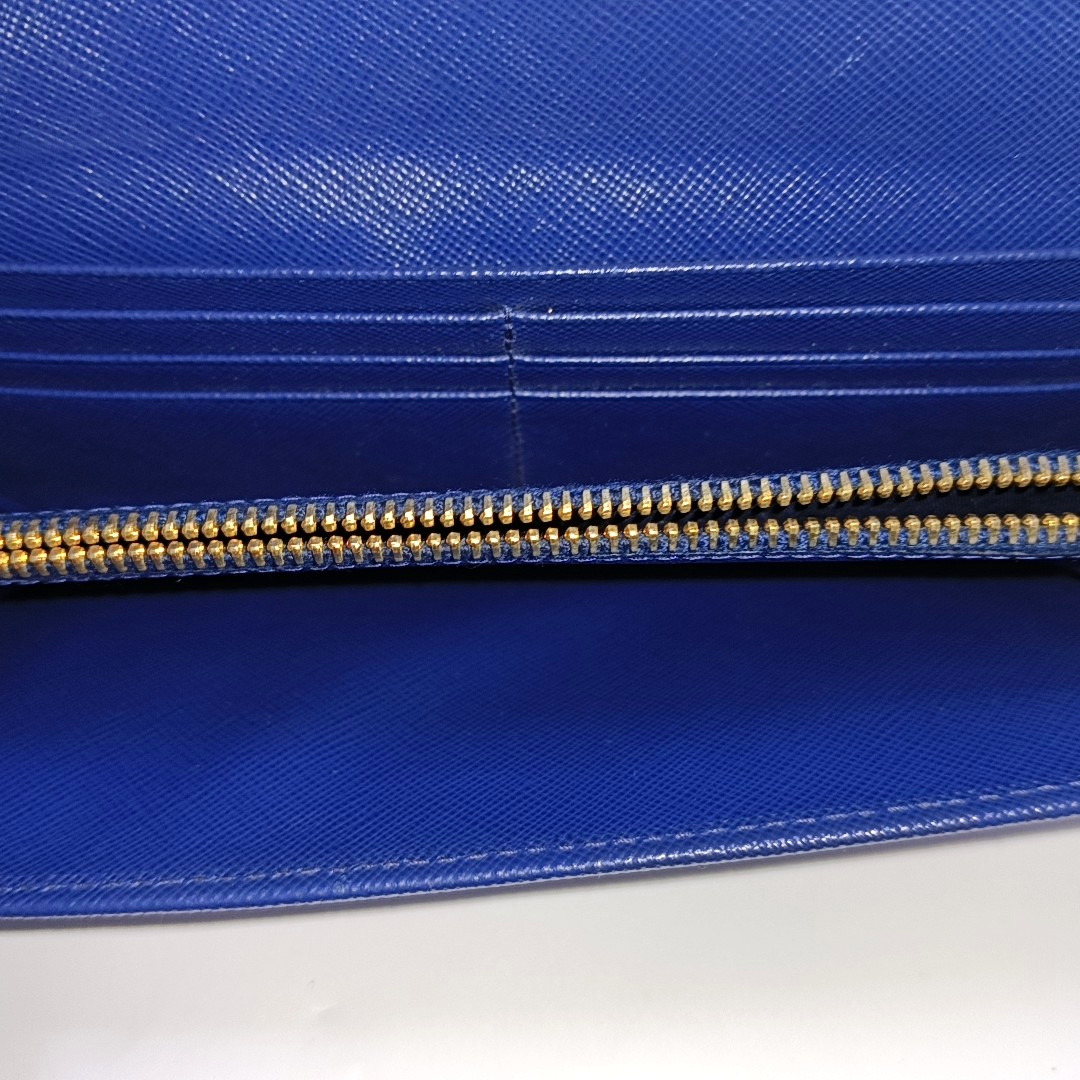 PRADA Blue Calfskin Logo Wallet Golden hardware-(SKU)-956067557
