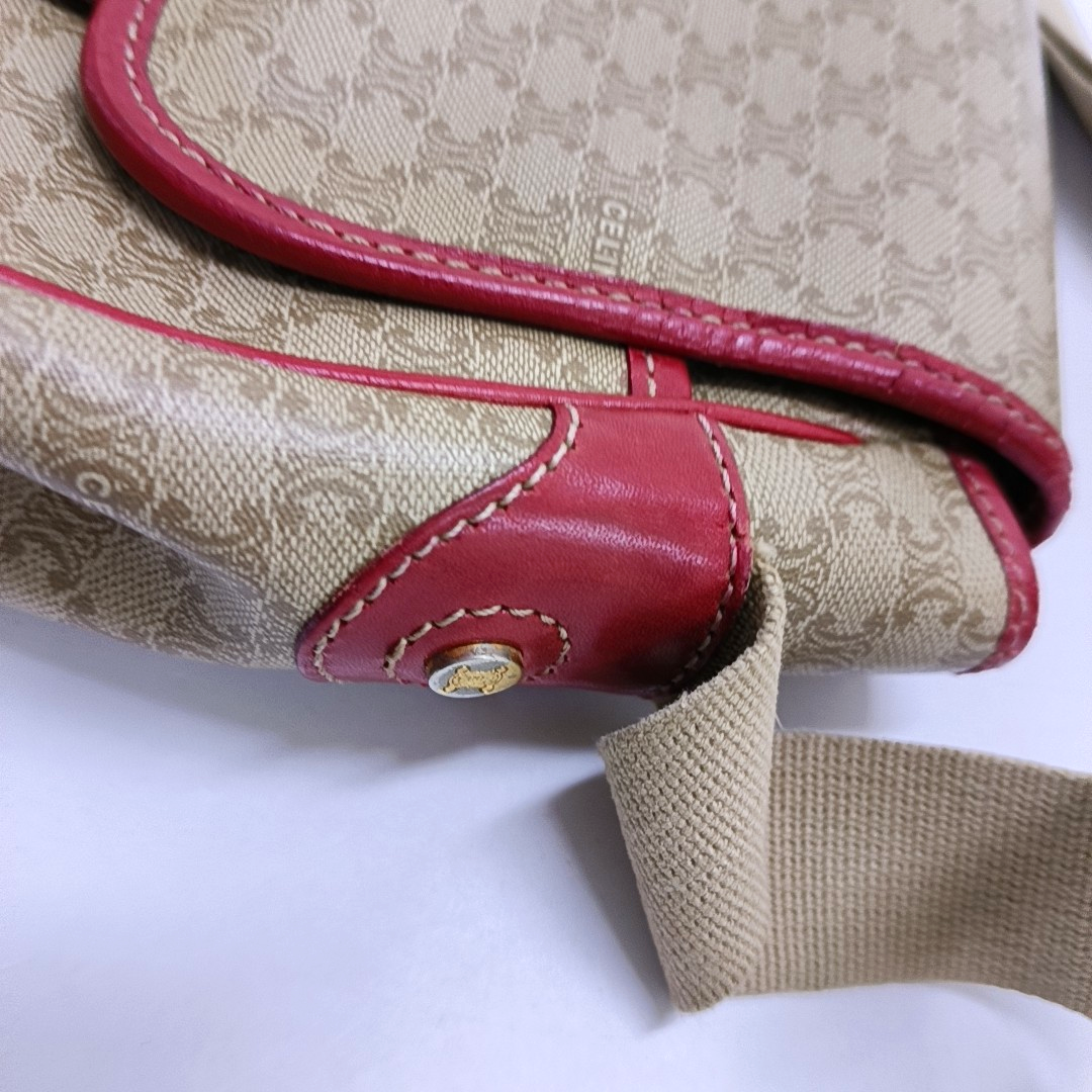 CELINE Khaki Coated Canvas Triumph Monogram Single Shoulder Bag Golden hardware-(SKU)-948124316