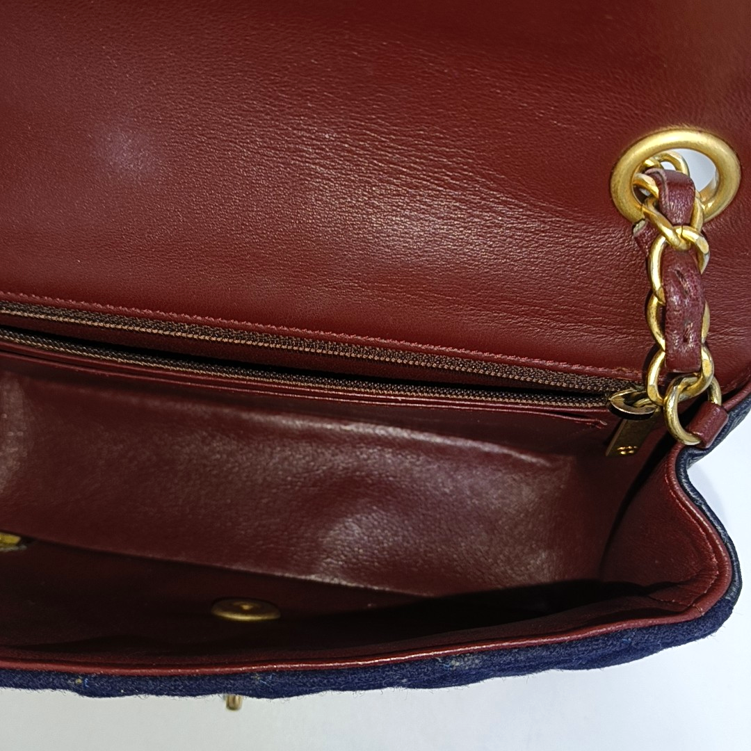 CHANEL CLASSIC FLAP Mini Deep Blue Fabric Monogram Shoulder Bag, Crossbody with Detachable Strap, Golden Hardware, 26 Clasps-(SKU)-940910640