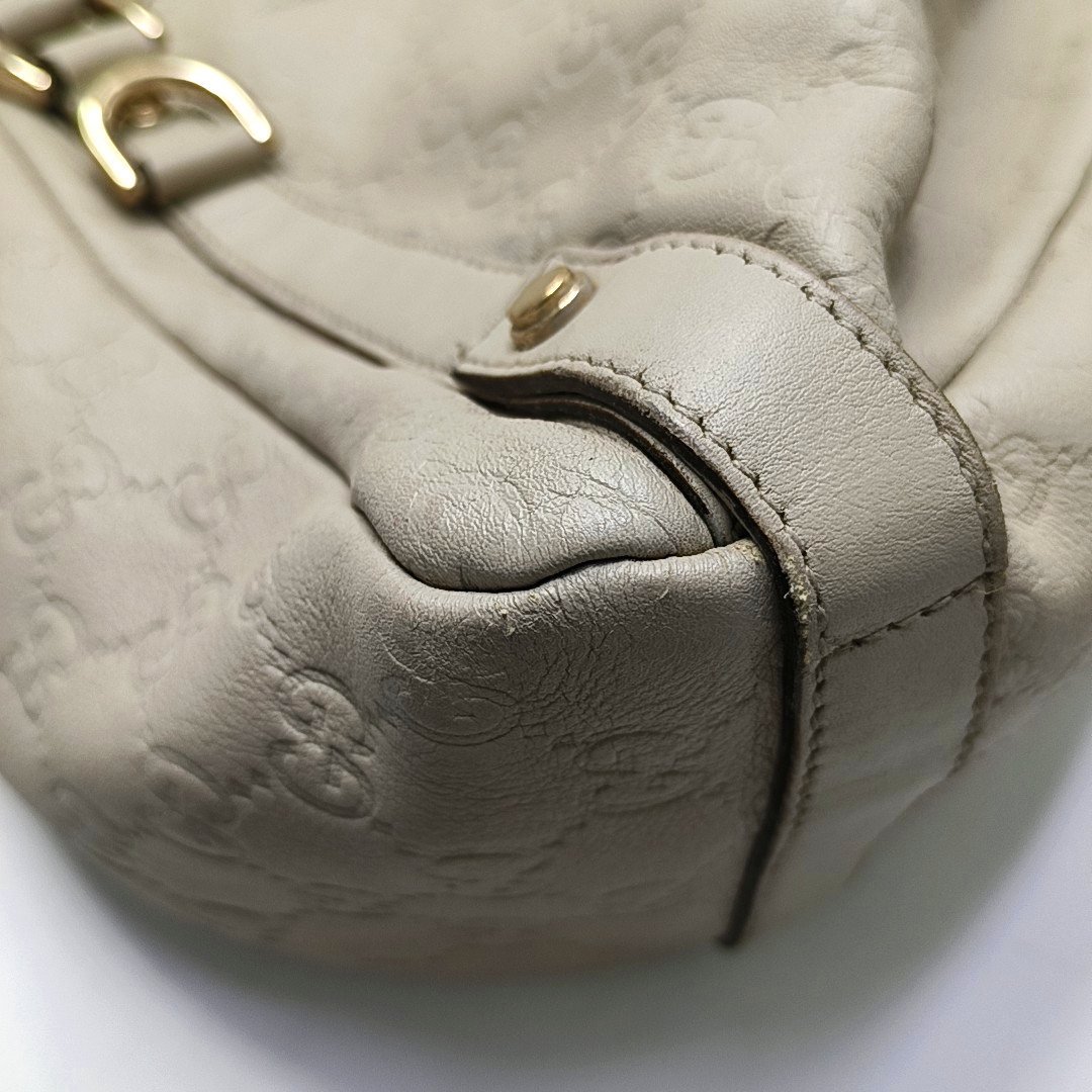 GUCCI Abbey Beige Leather Monogrammed Texture Handbag and Single Shoulder Bag Golden Silver Hardware-(SKU)-950265695