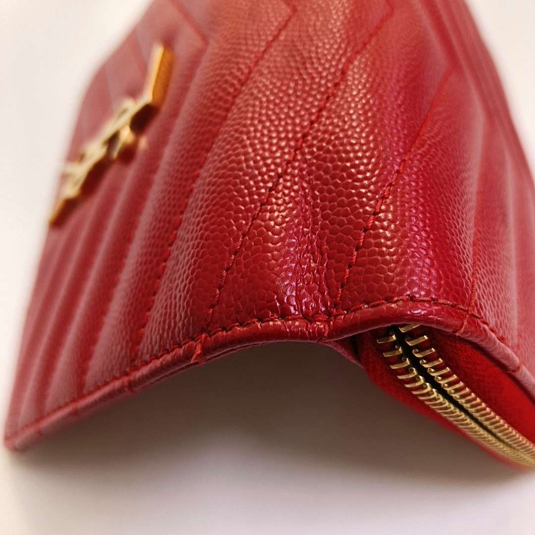 YSL MONOGRAM 红色牛皮绗缝V纹钱包 Golden hardware-(SKU)-956982328