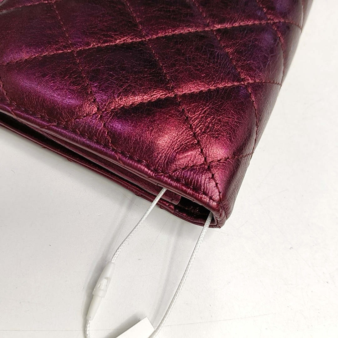 CHANEL 2.55 Plum Red Cowhide Diamond Quilted Wallet Golden hardware 12nan-(SKU)-958596895