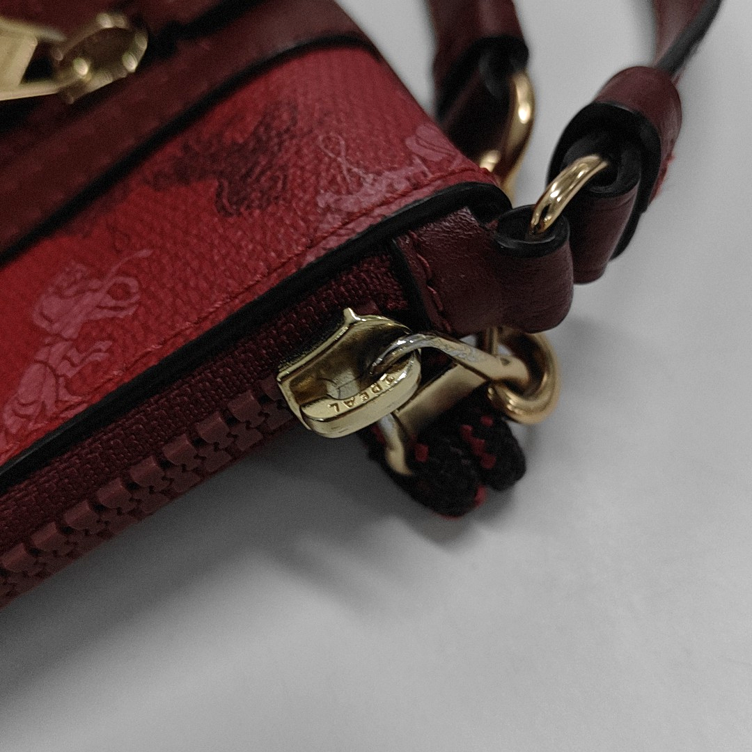COACH ACADEMY Red Coated Canvas Carriage Tote Bag Clutch Golden hardware-(SKU)-14078006