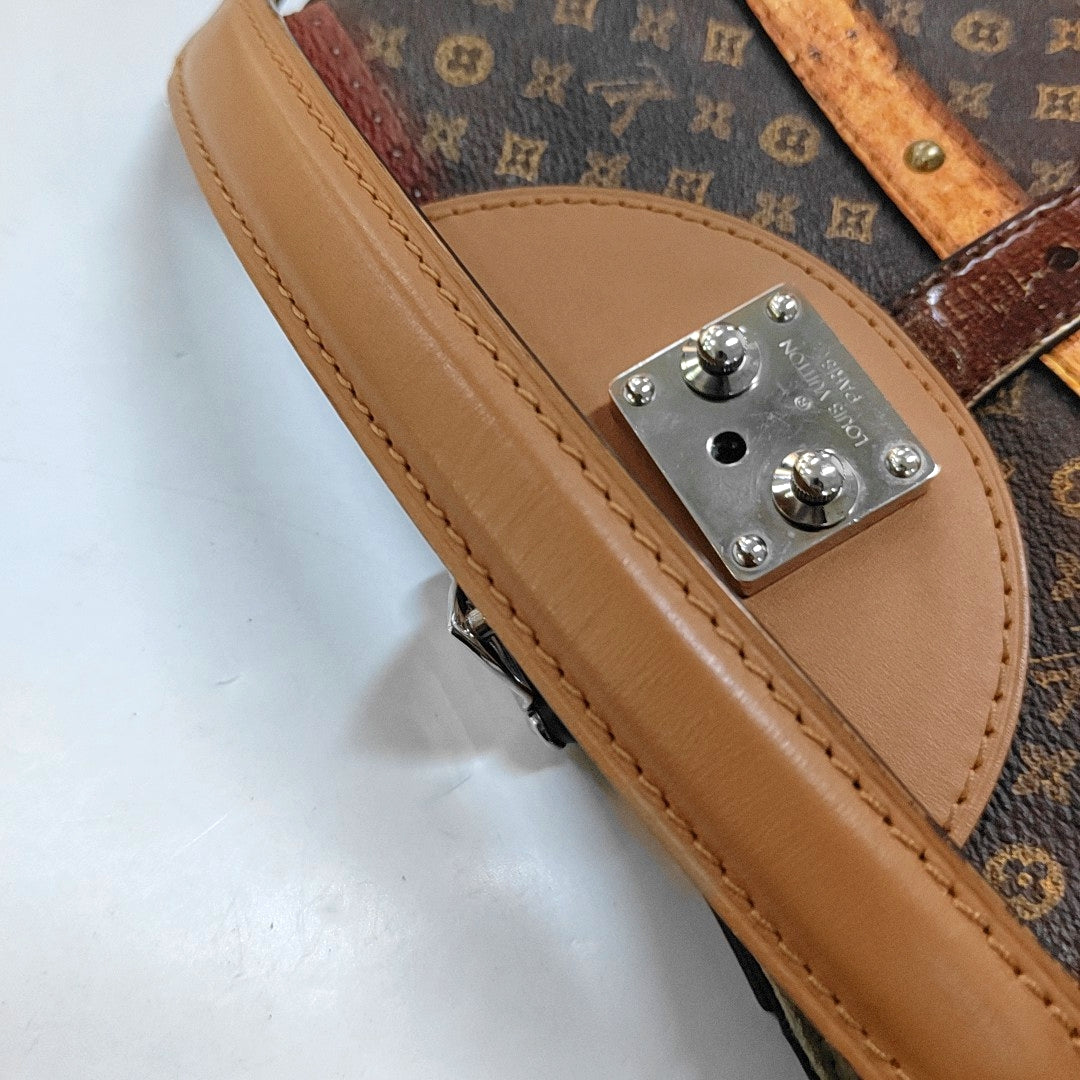 LOUIS VUITTON DUFFLE Brown Coated Canvas Monogram French Fry Shoulder Bag with Shoulder Strap, Silver Hardware, Removable Shoulder Strap-(SKU)-968214373