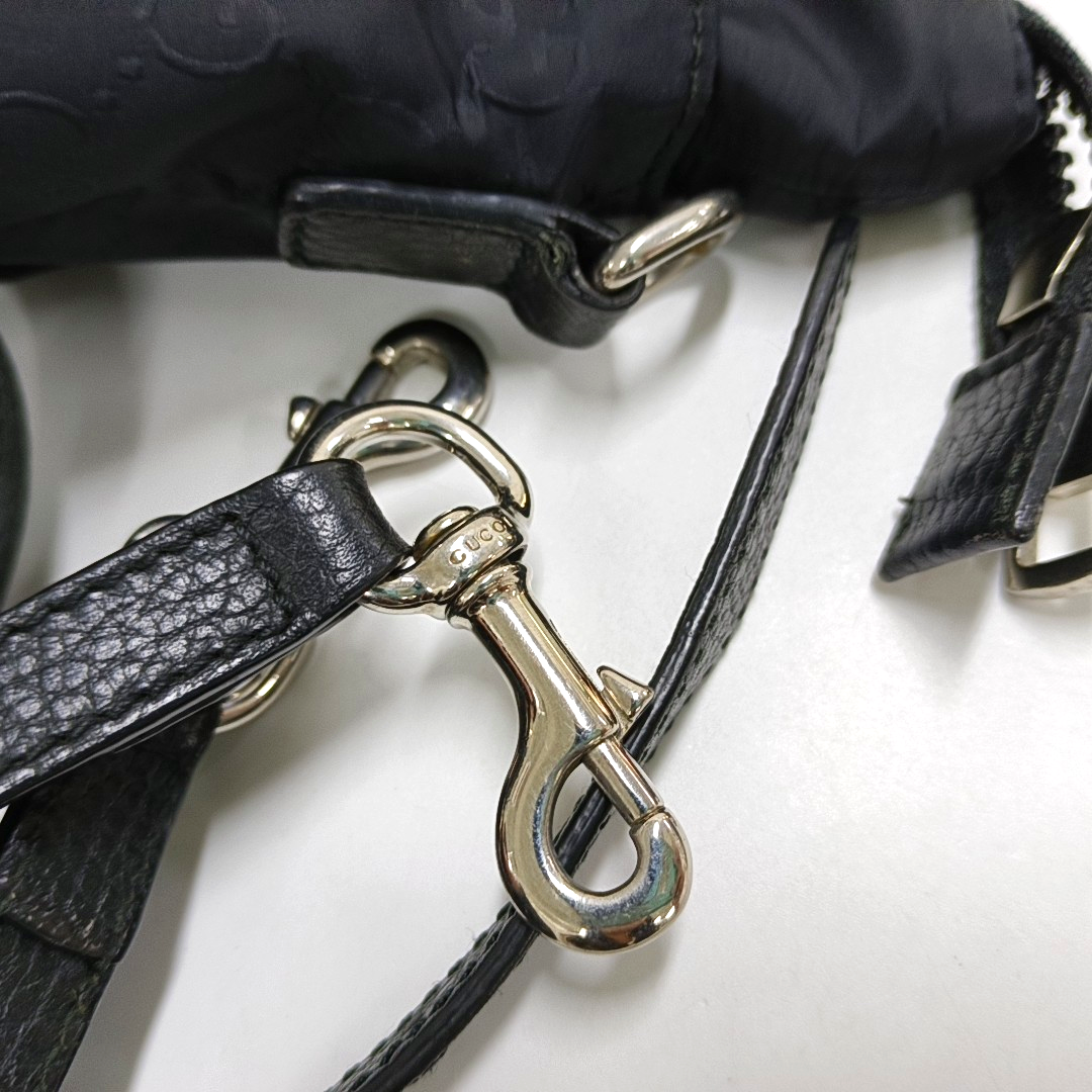 GUCCI GG Imprime Black Nylon Old Flower Single Shoulder Bag Handbag Crossbody Bag Silver Hardware Removable shoulder strap-(SKU)-958181512
