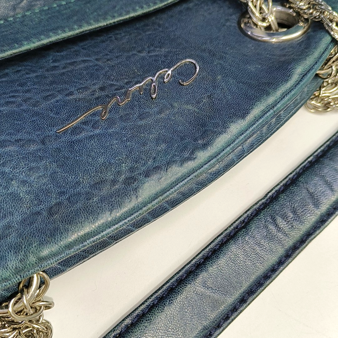 CELINE Dark blue cowhide shoulder bag Silver Hardware-(SKU)-945570761