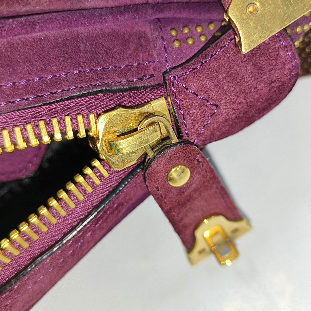 BURBERRY Purple Velvet Leather Tote Bag Golden hardware-(SKU)-12946177