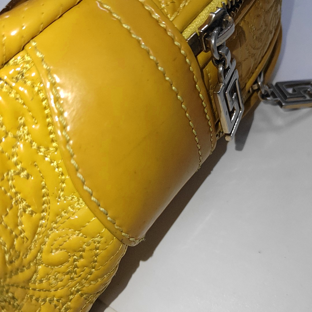 VERSACE Yellow Patent Leather Quilted Handbag Golden hardware-(SKU)-930265862