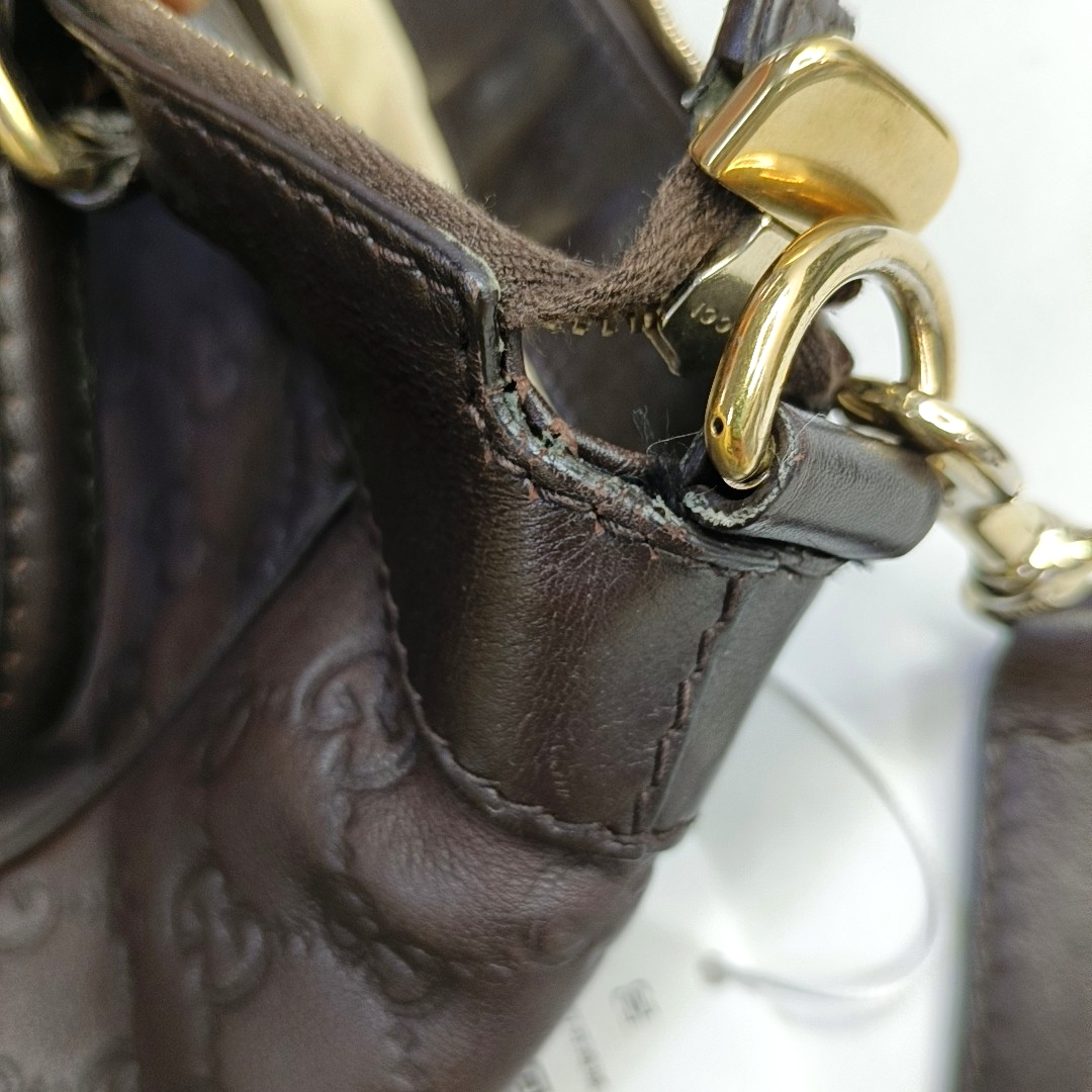GUCCI Tote bag Dark Brown Cowhide Monogrammed Quilted Single Shoulder Bag Handbag Crossbody Golden hardware Removable shoulder strap-(SKU)-946858648