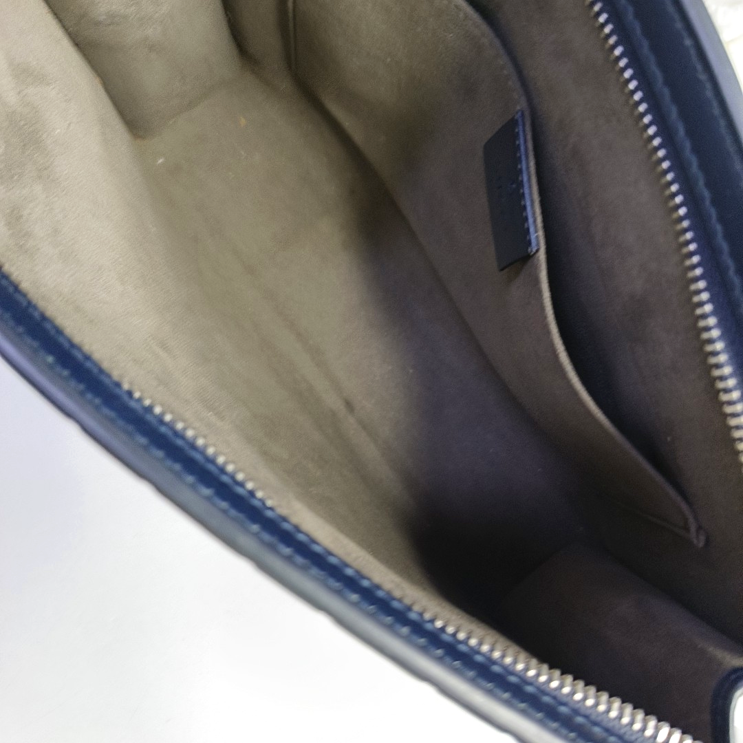 GUCCI Dark Blue Cowhide Vintage Monogrammed Handbag Silver Hardware-(SKU)-960289829