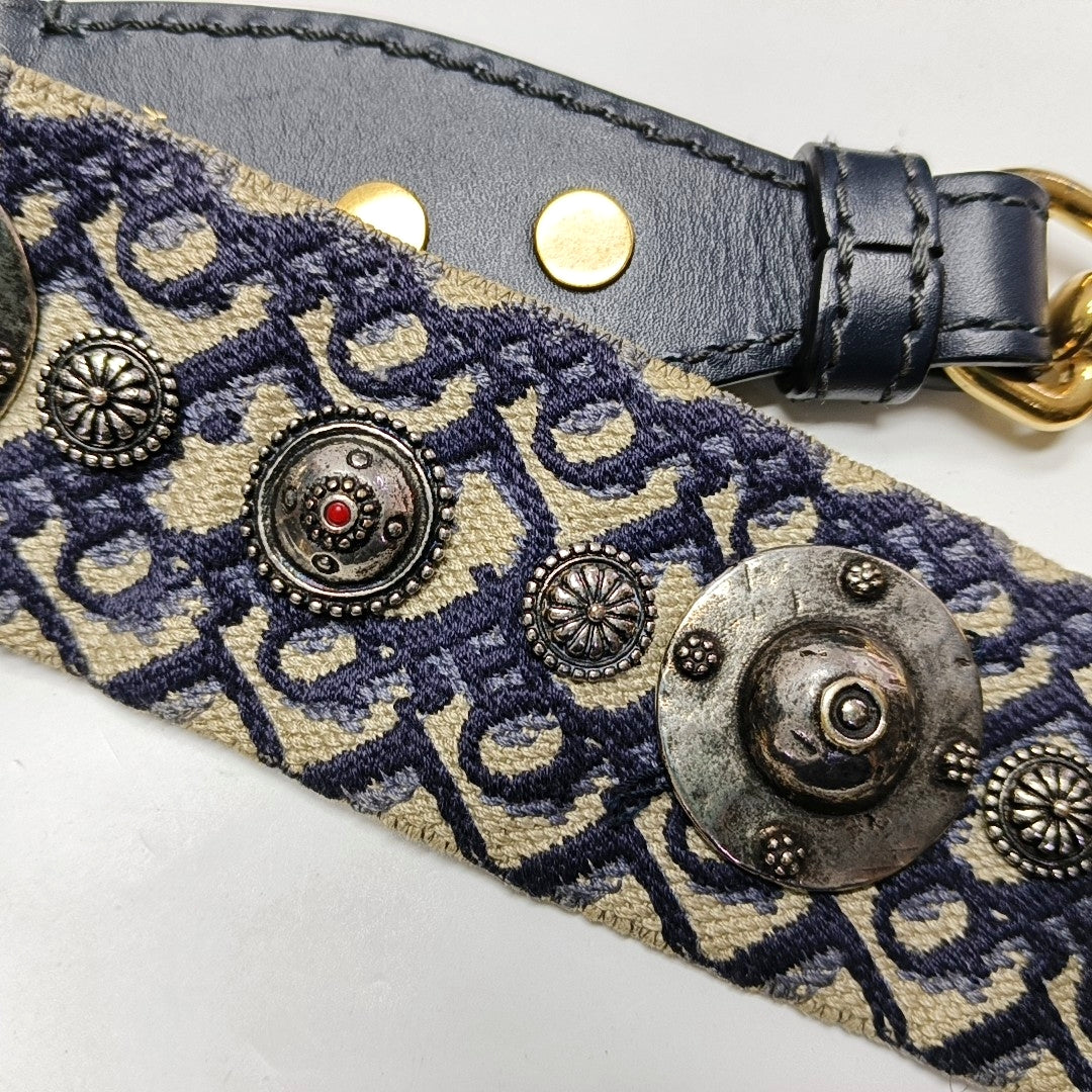 DIOR Saddle Small Blue Canvas Monogram Damier Embossed Saddle Bag, Shoulder Bag, Golden Hardware, Removable Strap-(SKU)-971349303