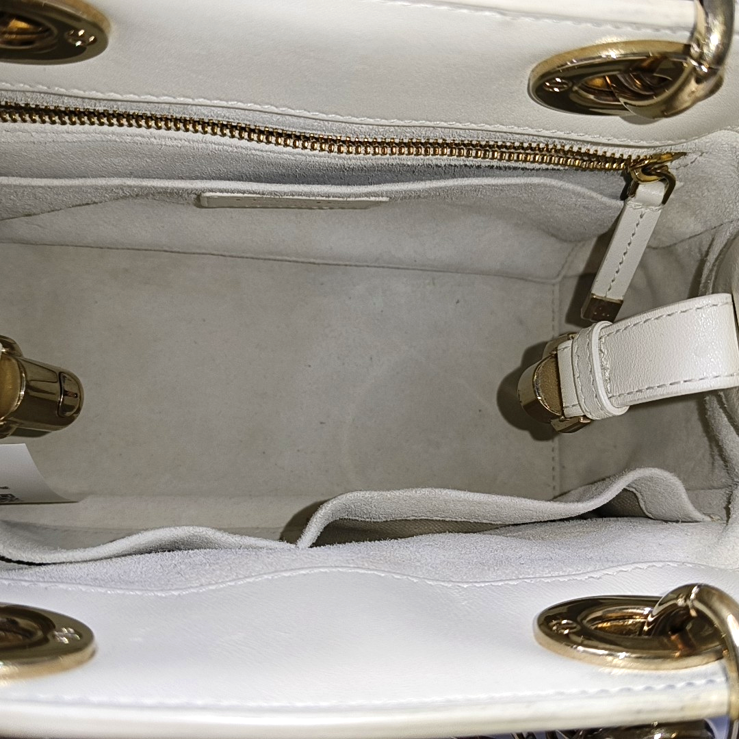 DIOR Lady Dior Small White Leather Cannage Quilted Diana Bag Single Shoulder Bag Tote Bag Crossbody Bag with Gold Hardware Removable Strap-(SKU)-957082816
