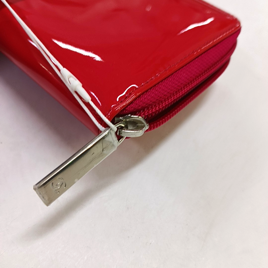 CHANEL CIRCLED CC Pink Red Patent Leather Wallet Silver Hardware 17nan-(SKU)-951860808