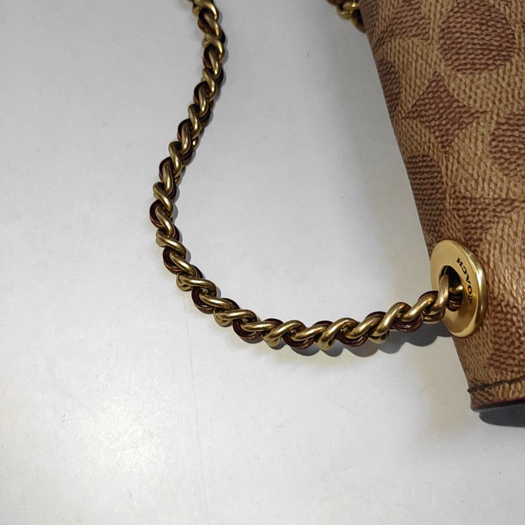 COACH PARKER 18 Brown Coated Canvas Monogrammed Studs Crossbody Shoulder Bag Golden hardware-(SKU)-940154037