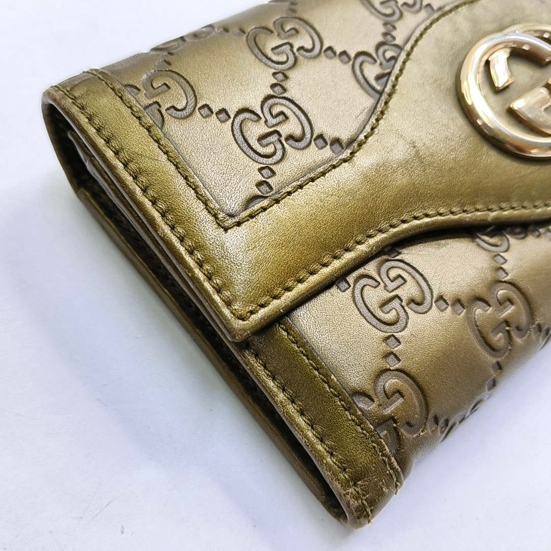 GUCCI Yellow-Green Calfskin Monogram Embossed Wallet Golden hardware-(SKU)-949959862