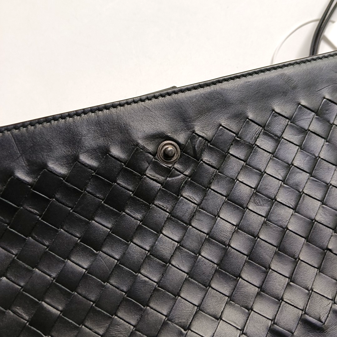 BOTTEGA VENETA Black Calf Leather Woven Clutch Black hardware-(SKU)-945681166