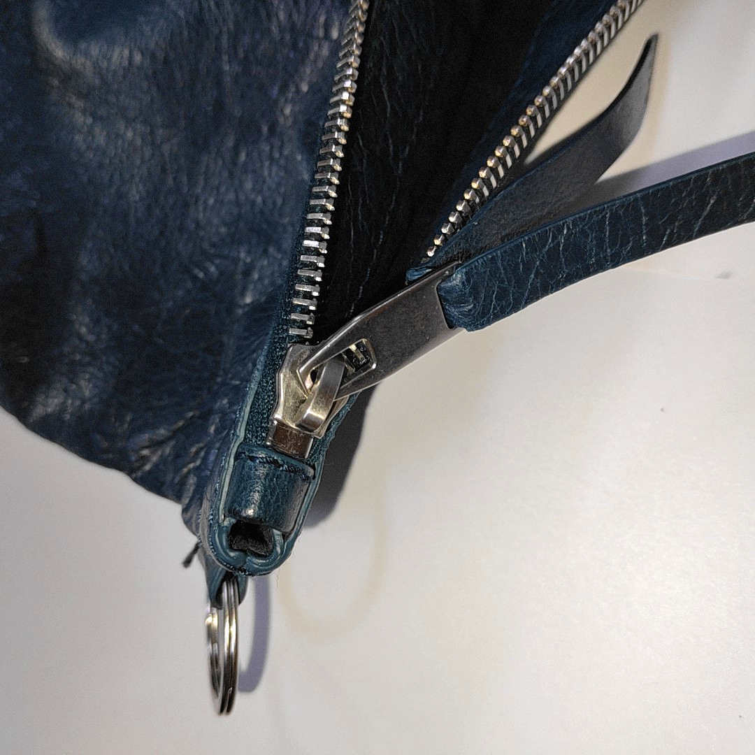 BALENCIAGA Classic City Medium size Dark Blue Lamb Skin Biker Bag Handbag Silver Hardware-(SKU)-937439194