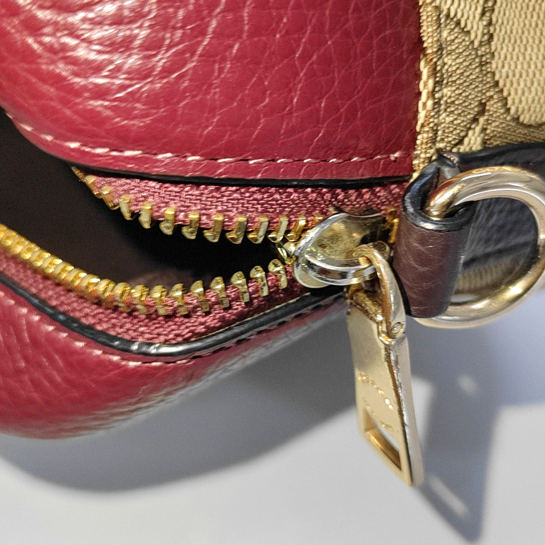 COACH DEMPSEY Brown Coated Canvas Wicker Plaid Apple Bag Crossbody Bag Single Shoulder Bag Golden hardware Removable shoulder strap-(SKU)-928259007