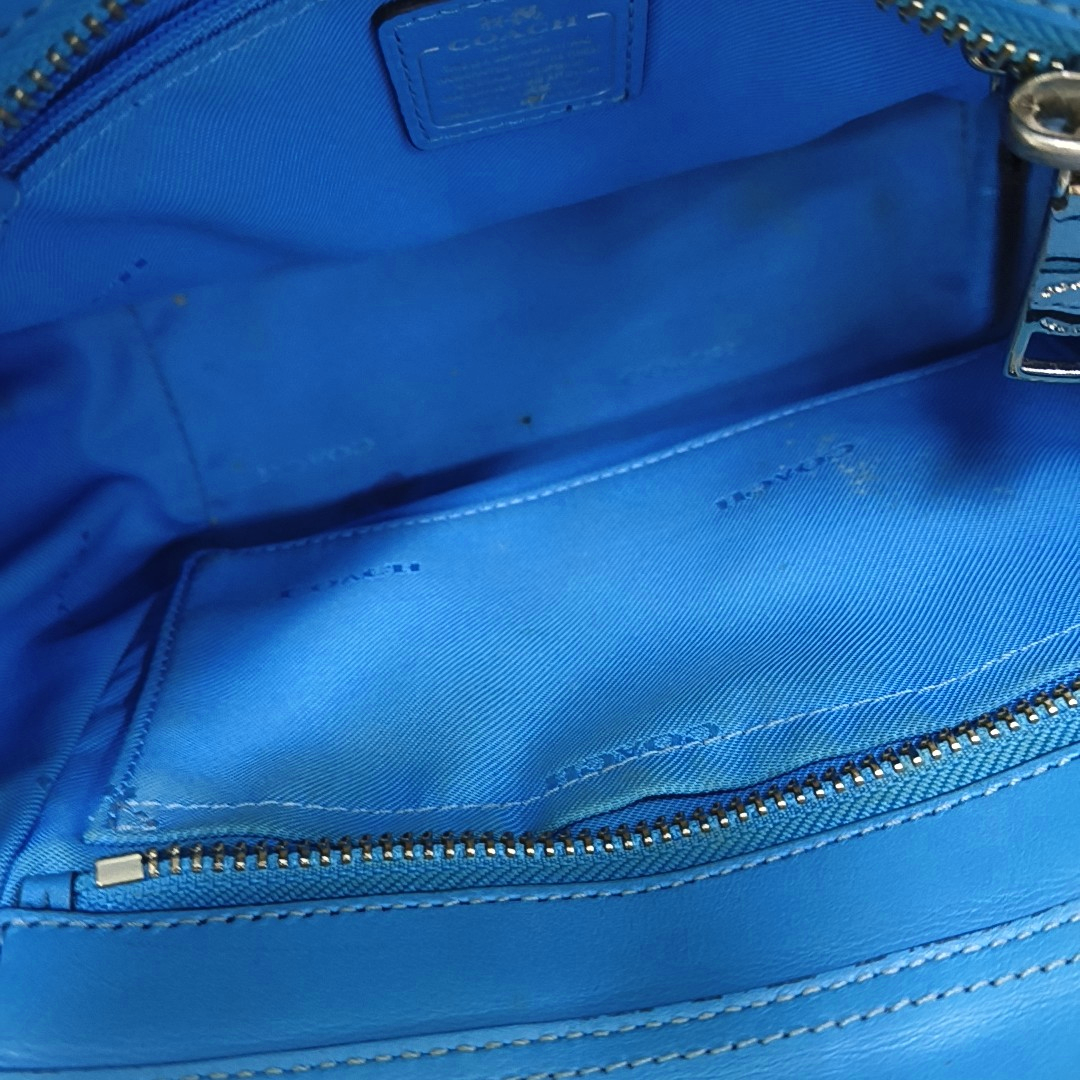COACH SWAGGER Blue Cowhide Single Shoulder Bag Sling Bag Tote Silver Hardware Removable shoulder strap-(SKU)-940539626