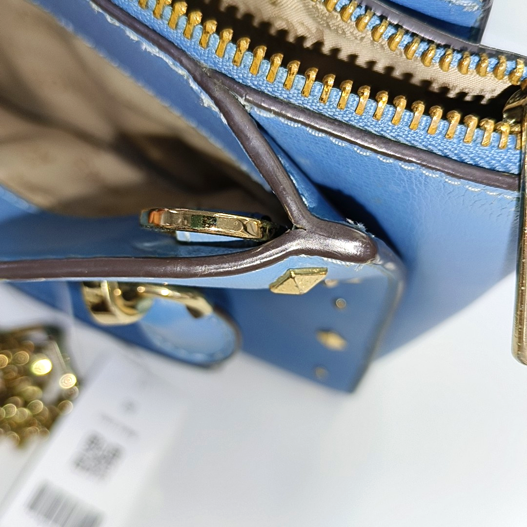 MICHAEL KORS Tote bag Small size Blue Cowhide Studs Single Shoulder Bag Tote Bag Crossbody Bag Golden hardware Removable shoulder strap-(SKU)-929655506