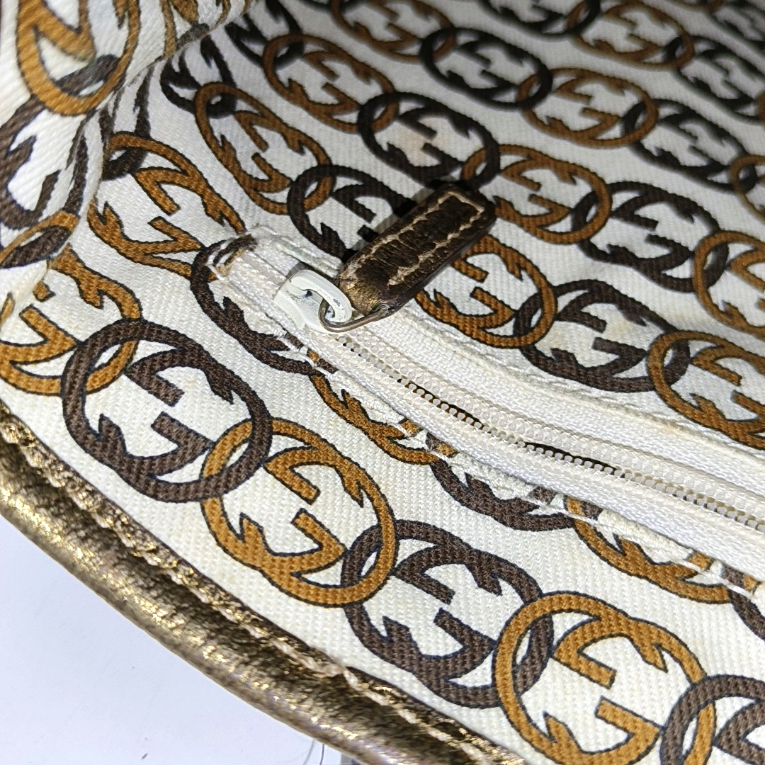 GUCCI Princy Khaki Canvas Monogram Tote Bag Single Shoulder Bag Golden hardware-(SKU)-960034961