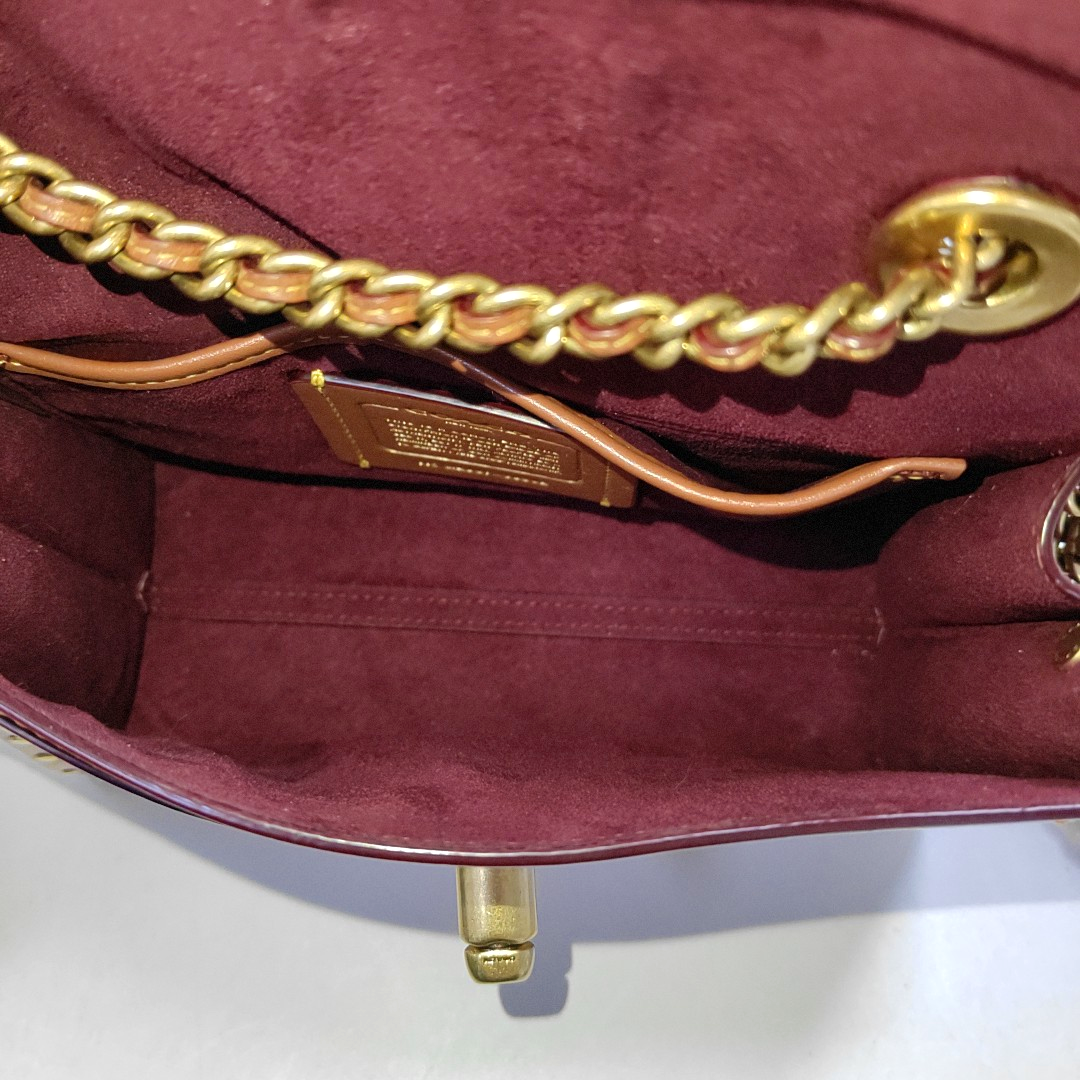 COACH PARKER 18 Brown Coated Canvas Monogrammed Studs Crossbody Shoulder Bag Golden hardware-(SKU)-940154037