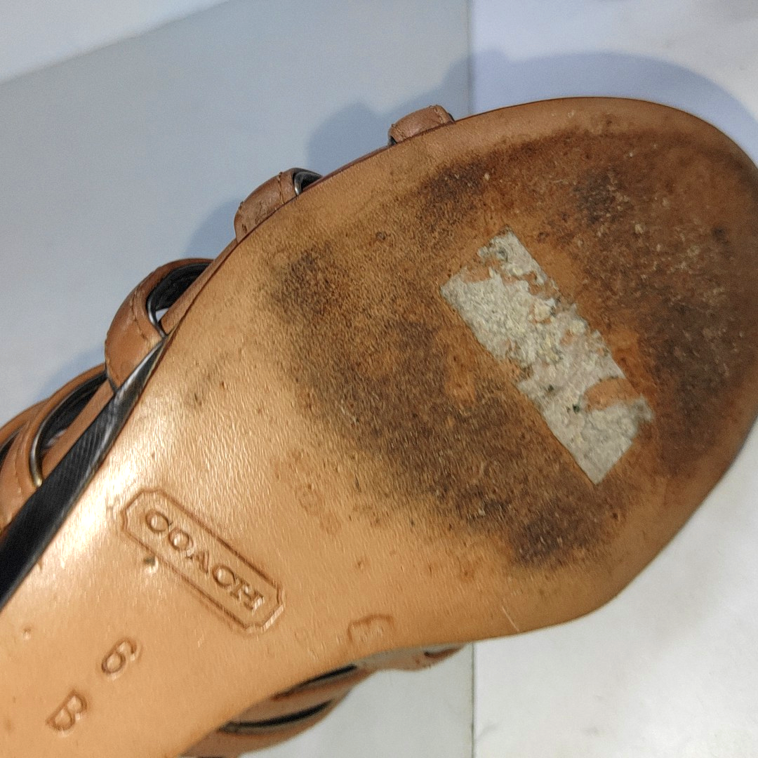 COACH 36.5code Summer Light Brown Leather Women's Mid-Heel Sandals-(SKU)-14355020