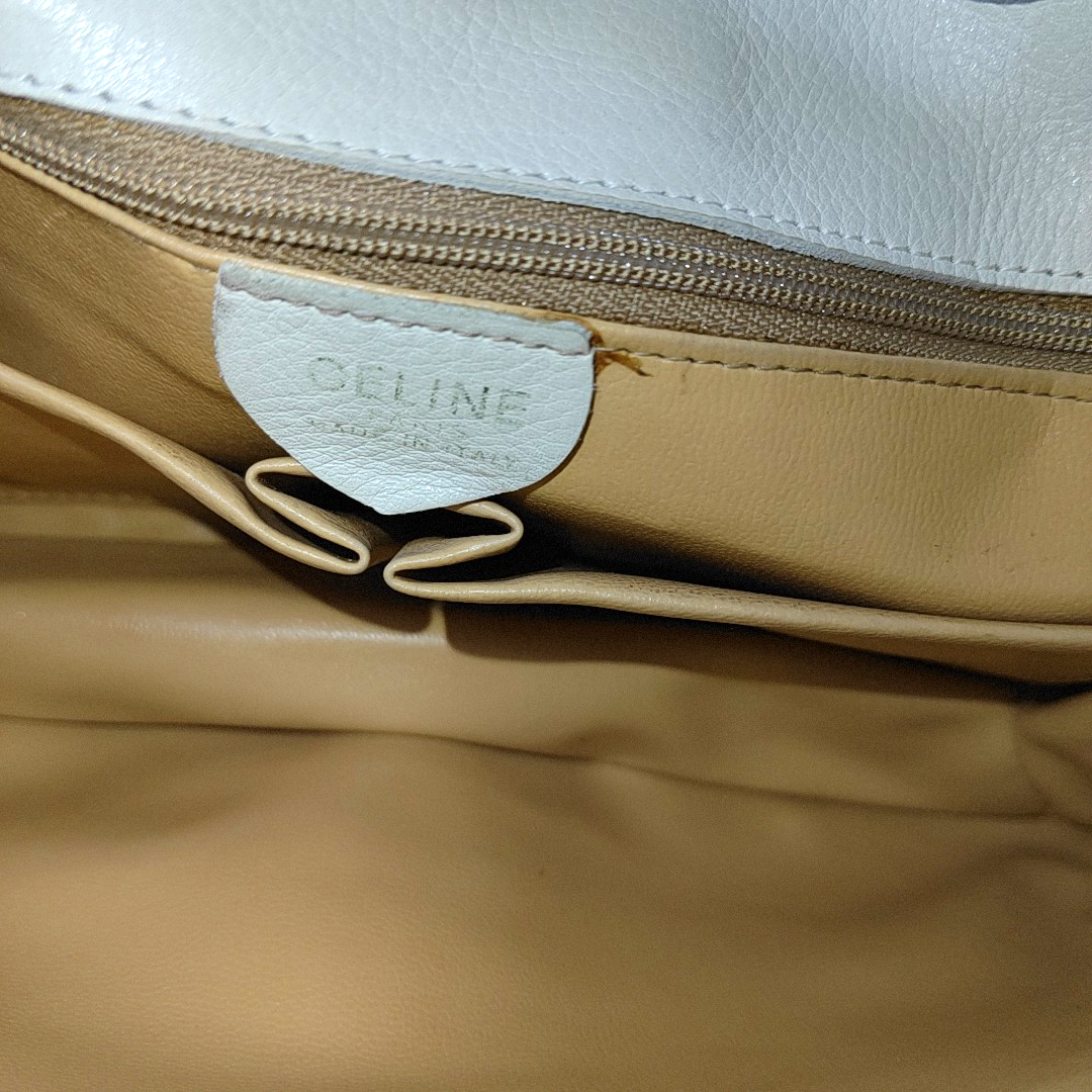 CELINE White Leather Single Shoulder Bag Golden hardware Removable shoulder strap-(SKU)-932491482