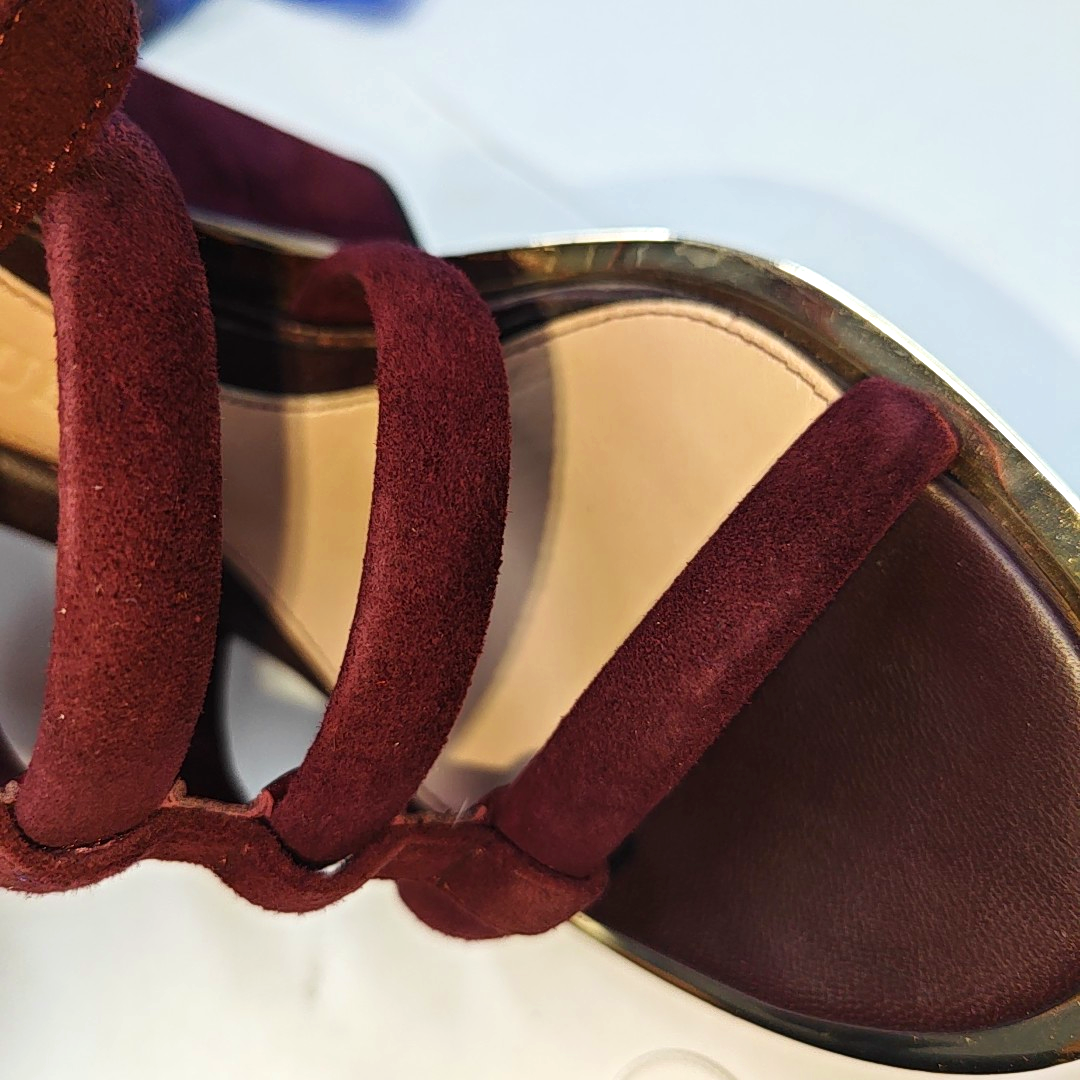 Alexander McQUEEN 36code Autumn Red Suede Leather Women's High Heel Sandals-(SKU)-943292517