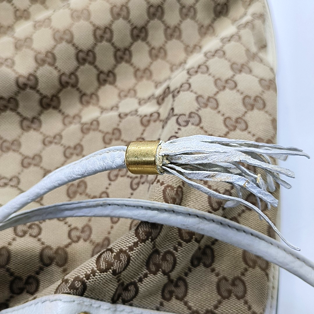 GUCCI Interlocking G Brown Canvas Fringe Shoulder Bag Tote Golden hardware-(SKU)-946676111