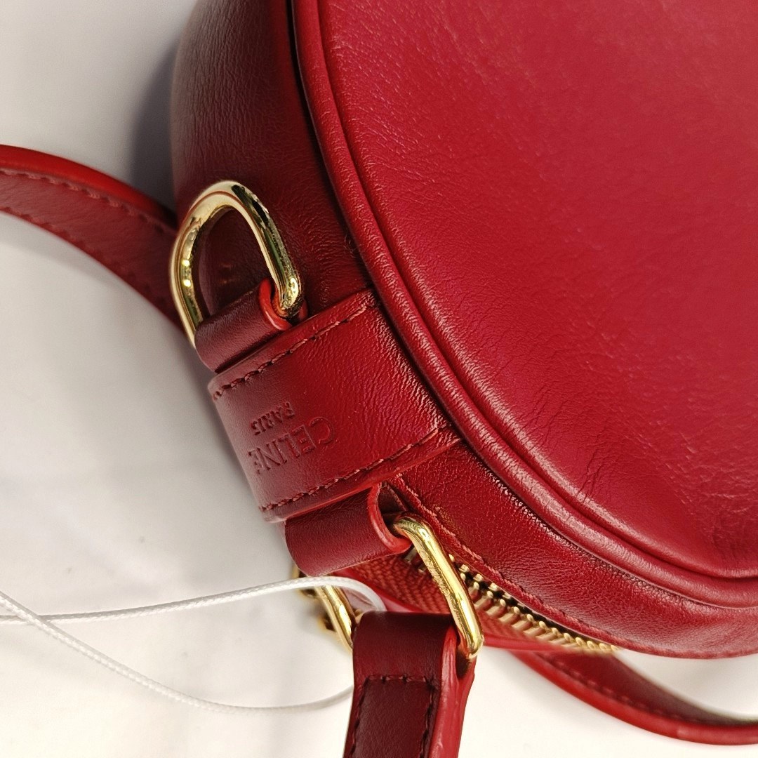 CELINE C CHARM Small size Red Leather Quilted Shoulder Bag Golden hardware-(SKU)-950436604