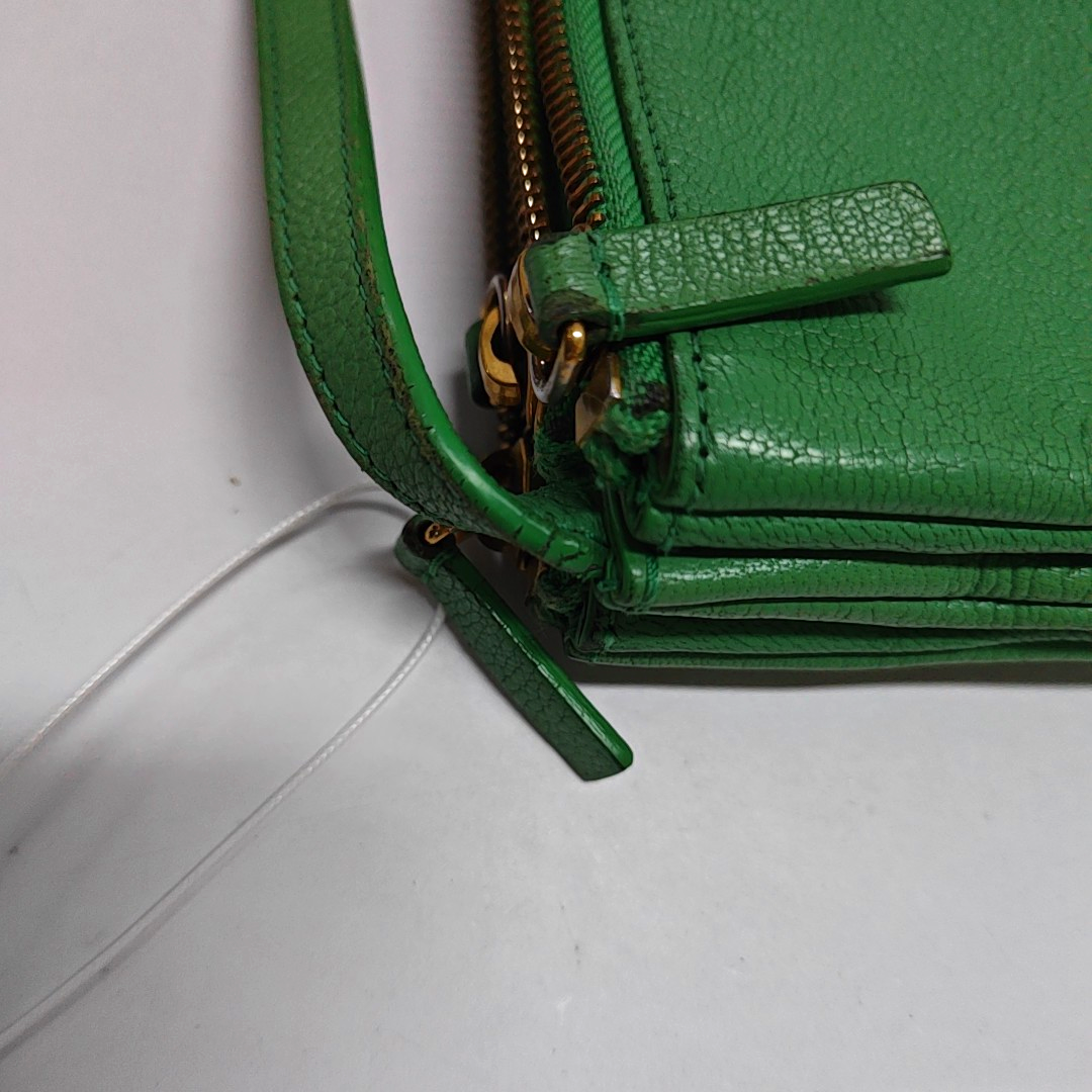 CELINE TRIO Small size Green Sheepskin Shoulder Bag Golden hardware-(SKU)-947272466